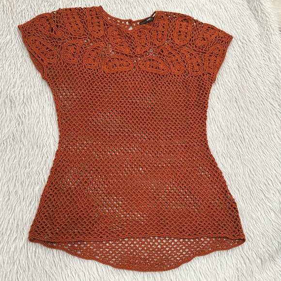 Anthropologie orange crochet summer top size medium - Picture 1 of 6